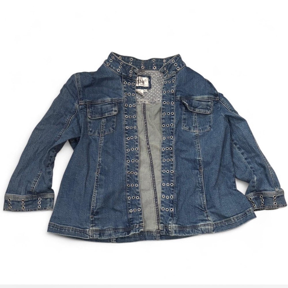 Stylish Blue Denim Jacket with Eyelet Accents